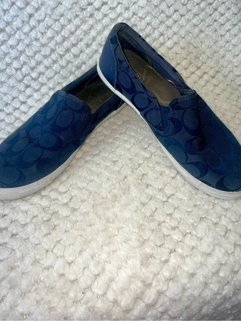 COACH women Navy Signature Slip-On Sneakers